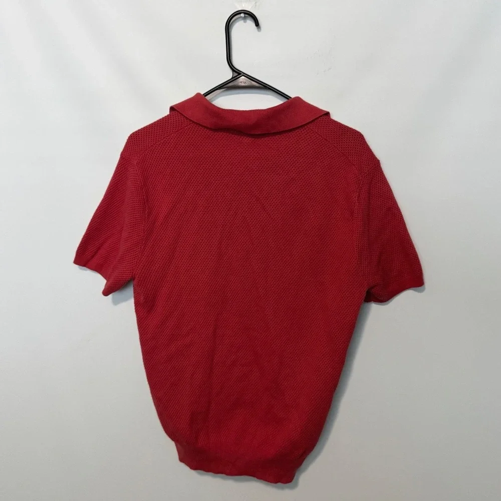 J Crew Cotton Mesh Stitch Johnny Collar Sweater Polo Shirt Men Medium Red Preppy